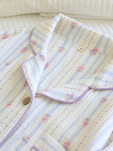 Stripe Floral Print Long Sleeve Pajama Set