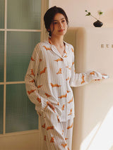 Dachshund Print Long Sleeve Striped Pajamas