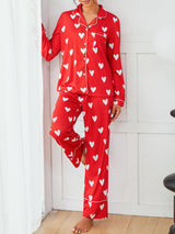 Heart Print Long Sleeve Pajama Set