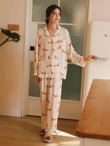 Dachshund Print Long Sleeve Striped Pajamas