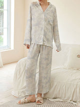 Blue Floral Print Long Sleeved Pajamas