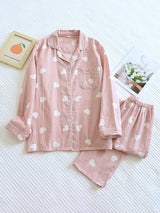 Heart Printed Long Sleeve Cotton Pajama Set