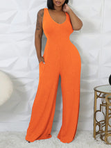 Solid Color Ribbed Knit Vest Jumpsuit Set