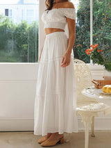 White Lace Up Top & Long Skirt Set