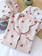 Cherry Printed Long Sleeve Cotton Pajamas