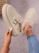 Platform Suede Buckle Furry Slippers