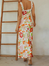 Floral Lace Trim Midi Dress