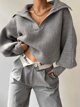 Long Sleeve Turndown Collar Sweater