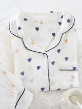 Colorful Heart Print Cotton Pajama Set