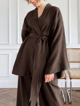 Cotton Solid Color Long Sleeve Robe Set