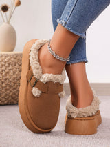 Platform Suede Buckle Furry Slippers