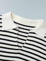 Lapel Striped Loose Pullover Knit Sweater