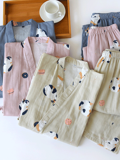Cute Cats Printed Cotton Pajama Set