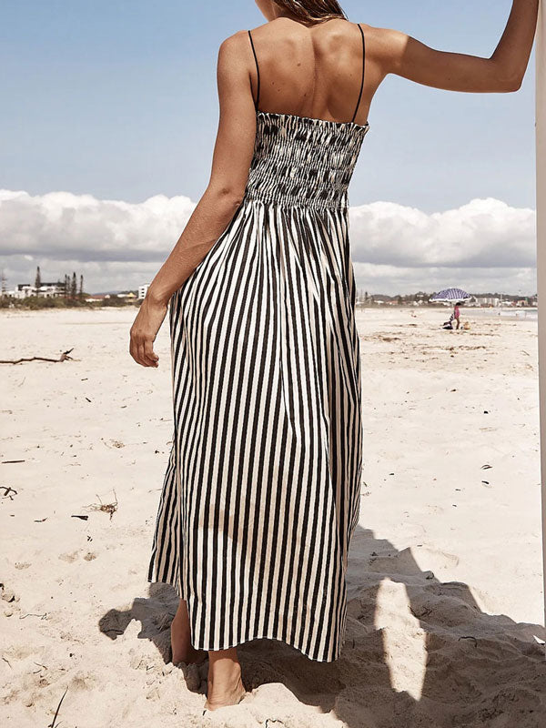 Sleeveless Pinstripe Long Maxi Dress