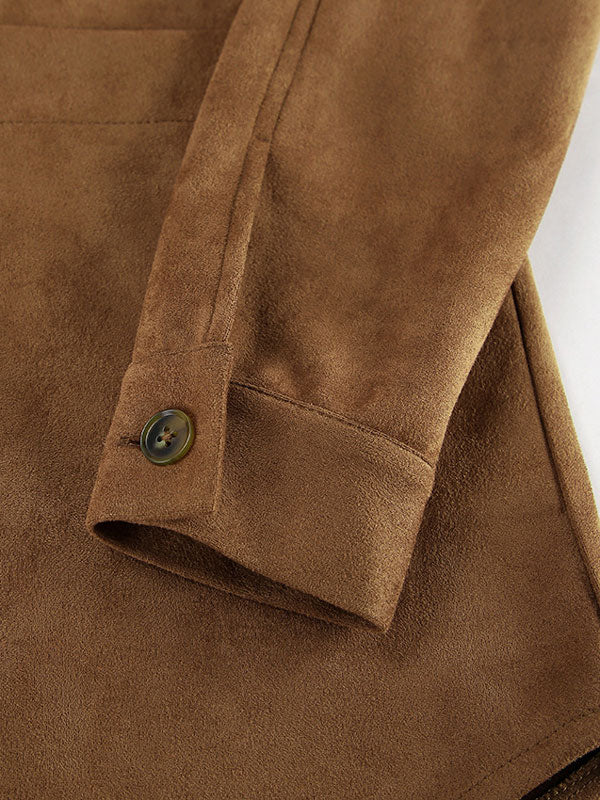 Vintage Solid Color Pockets Brown Jacket