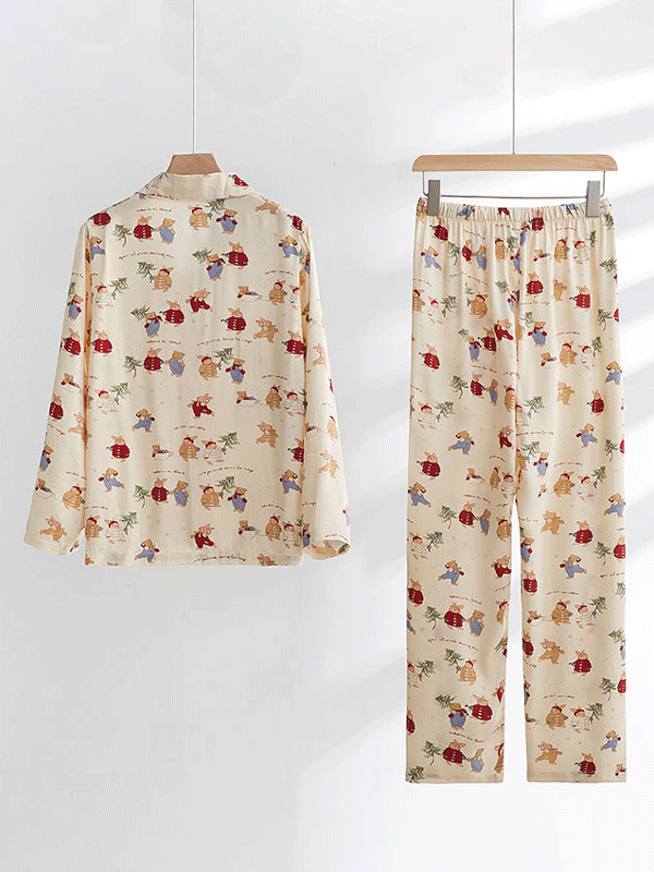 Cotton Christmas Rabbit Cartoon Print Pajama Set