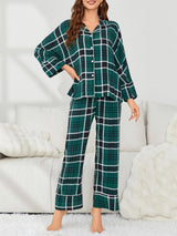 Color Contrast Plaid Long Sleeve Pajama Set