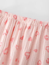 3Pcs Summer Pink Heart Print Pajamas Set