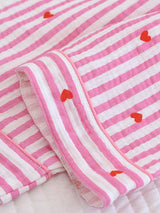 Small Heart Print Three Pieces Cotton Pajama Set