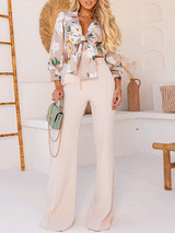 Two Pieces Printed Bow Shirt & Long Pants