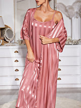 2pcs Striped Satin Nightgown Set