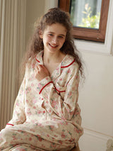 Rose Print Long Sleeve Cotton Pajama Set
