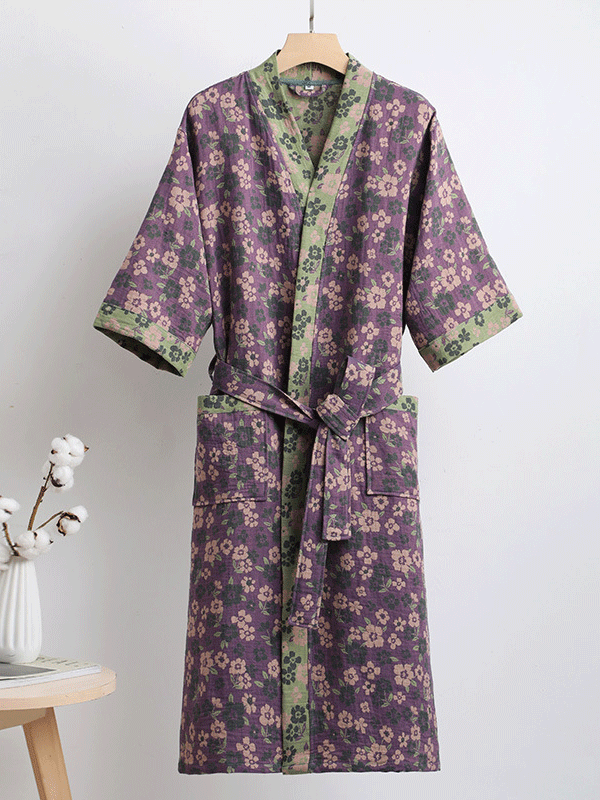 Vintage Cotton Floral Print Robe