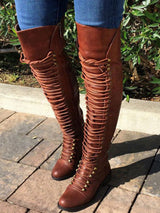 Cross-tied Round Toe Boots
