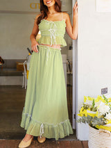 Ruched Crop Top &  Maxi Skirt Two Piece Set