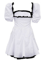 Puff Sleeve Square Neck White Dress
