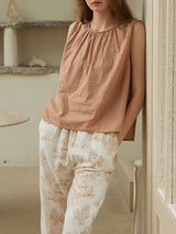 Cotton Sleeveless Top & Printed Pants Pajama Set