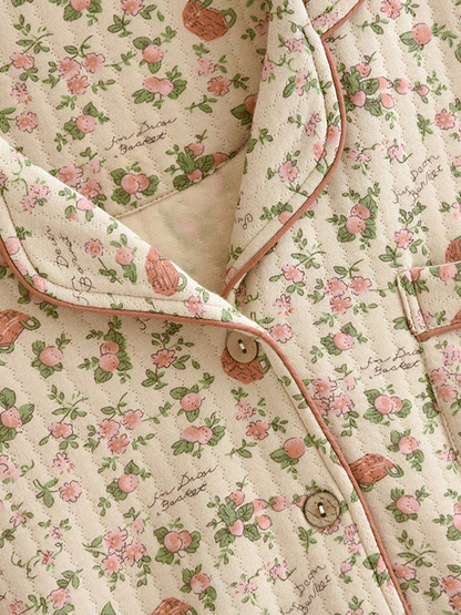 Retro Crepe Cotton Floral Printed Pajama Set