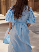 Puff Sleeve Wrap Midi Dress