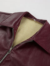 Wine Red Zipper Faux Leather Jacket