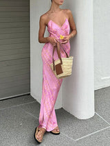 Spaghetti Strap V Neck Print Maxi Dress