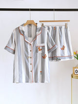 Cartoon Squirrel Short Sleeve Striped Pajama Set