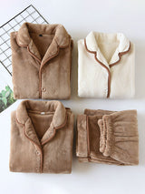 Contrast Trim Flannel Pajama Set