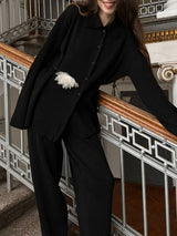 Knitted Solid Color Two Pieces Set