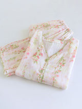 V Neck Button Cotton Pajama Set