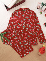 Christmas Candy Cane Print Knotted Pajama Set