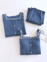 Embroidered Solid Three-Piece Pajama Set