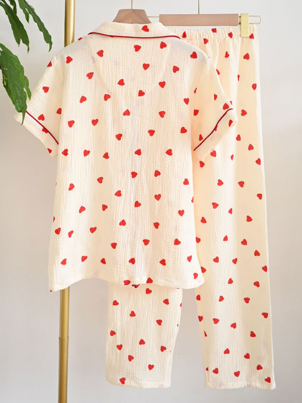 Hearts Printed Cotton Pajama Set