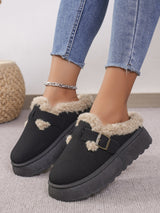 Platform Suede Buckle Furry Slippers