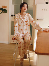 Dachshund Print Long Sleeve Striped Pajamas