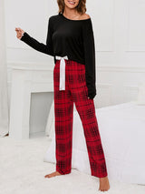 Plaid Print Pocket Casual Lounge Set