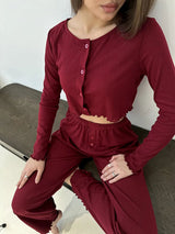 Ribbed Crew Neck Top and Pants Set