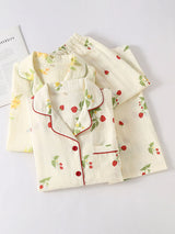 Strawberry & Floral Printed Pajama Set