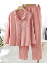 Cotton Long Sleeve Solid Color Pajama Set