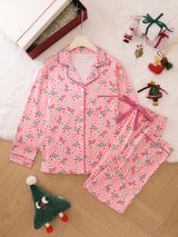 Christmas Candy Cane Print Knotted Pajama Set