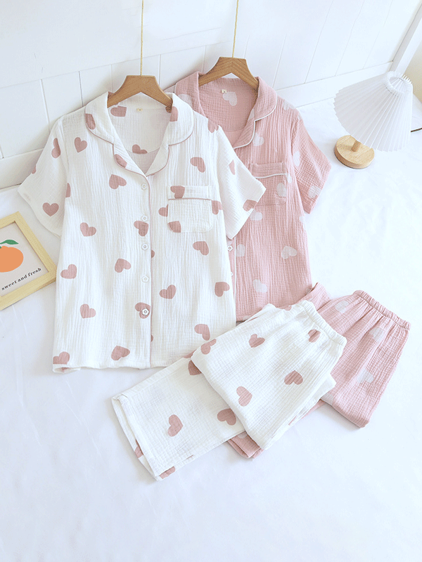 Love Print Shirt Pajamas Set